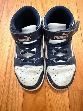Puma Kids’ Navy and White High-Top Sneakers with Strap